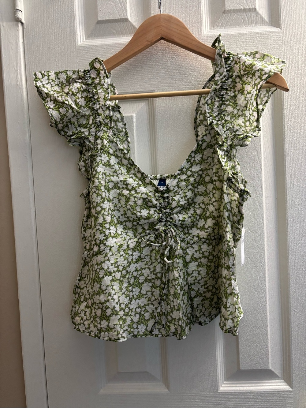 Old Navy Green & White Floral Ruffle Tie-Front Camisole Top